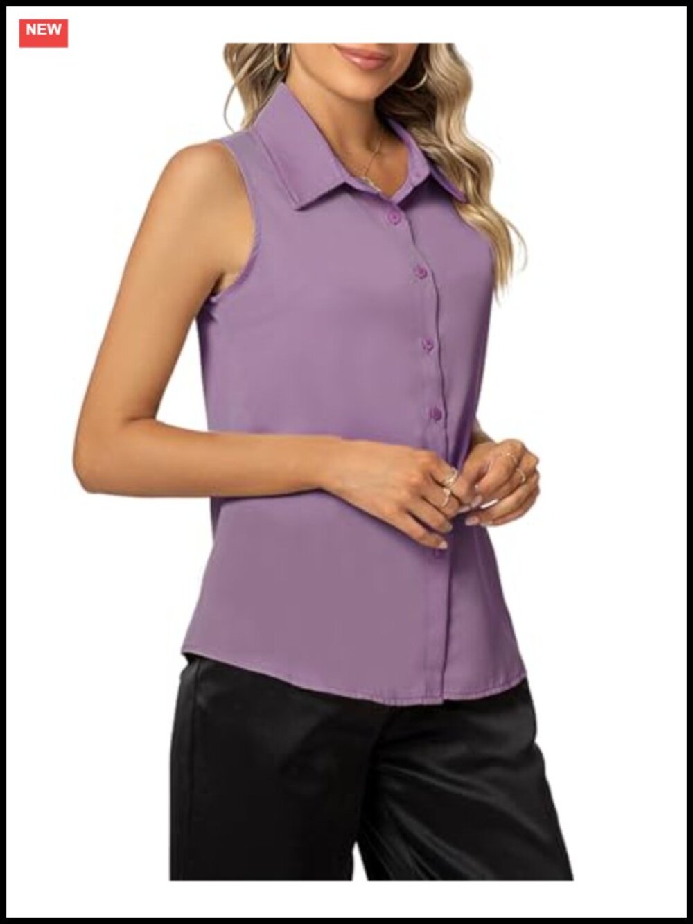 Sleeveless Button Down Blouse Solid Collared Business Casual Tank Top